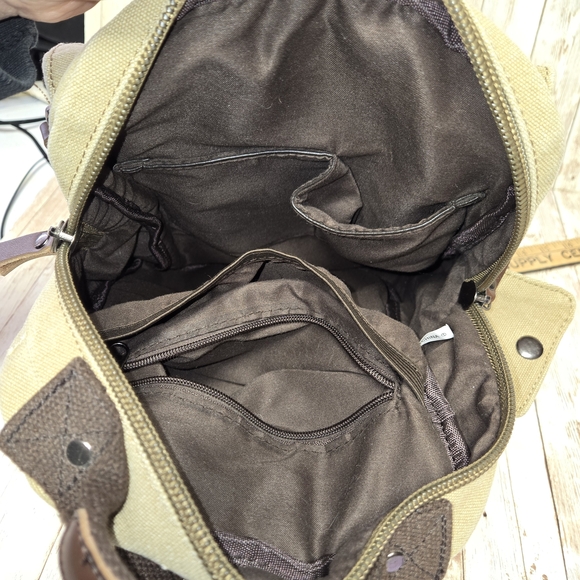 Unisex Canvas Backpack Medium Military Style Brown Straps Durable Casual - Picture 12 of 16